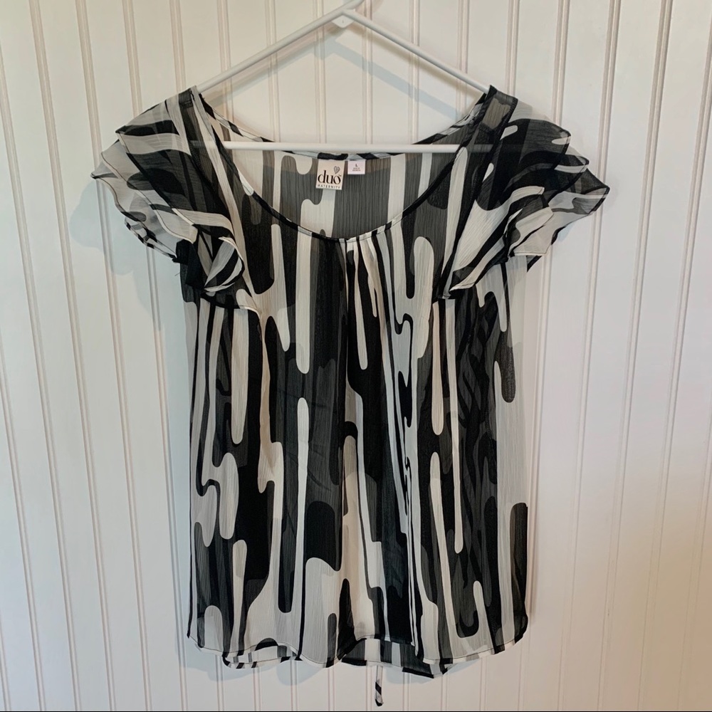Duo Maternity Top Ruffle Cap Sleeve Sheer Shirt